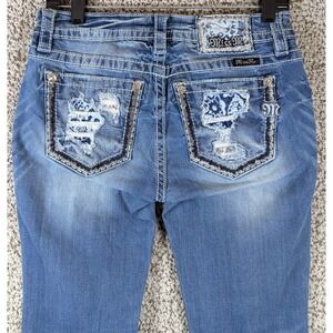 Miss Me Mid Rise Bootcut Jeans‎ Women's Size 29x29.5 (Tag 27) Blue Embellished